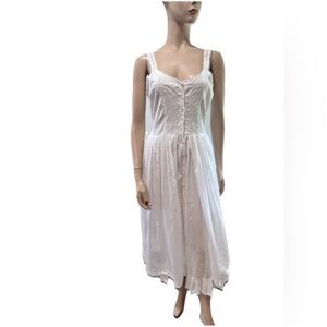 Baba Elegant White Sleeveless Dress Lace-Trim White Cotton Button Front